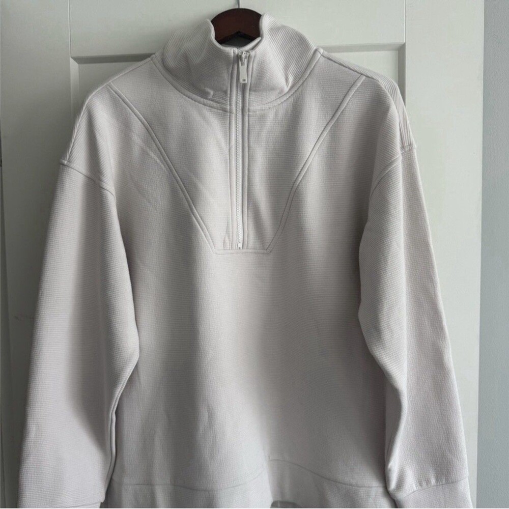 Zella Kickback Ottoman Half Zip Tunic Stand Collar Ribbed Ivory Medium